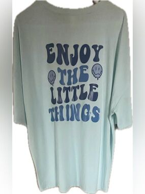 ROMWE Mint Green Short-Sleeve Shirt with Purple Melt Smile Graphic. Positivity.